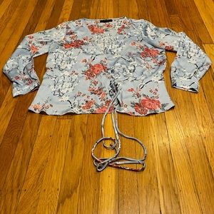 Forever 21 Wrap Style Silky Blouse Japanese Print